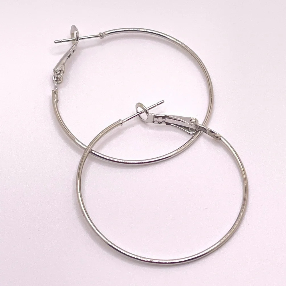 Womens 925 Plated Elegant Skinny Large Silver Hoop Earrings